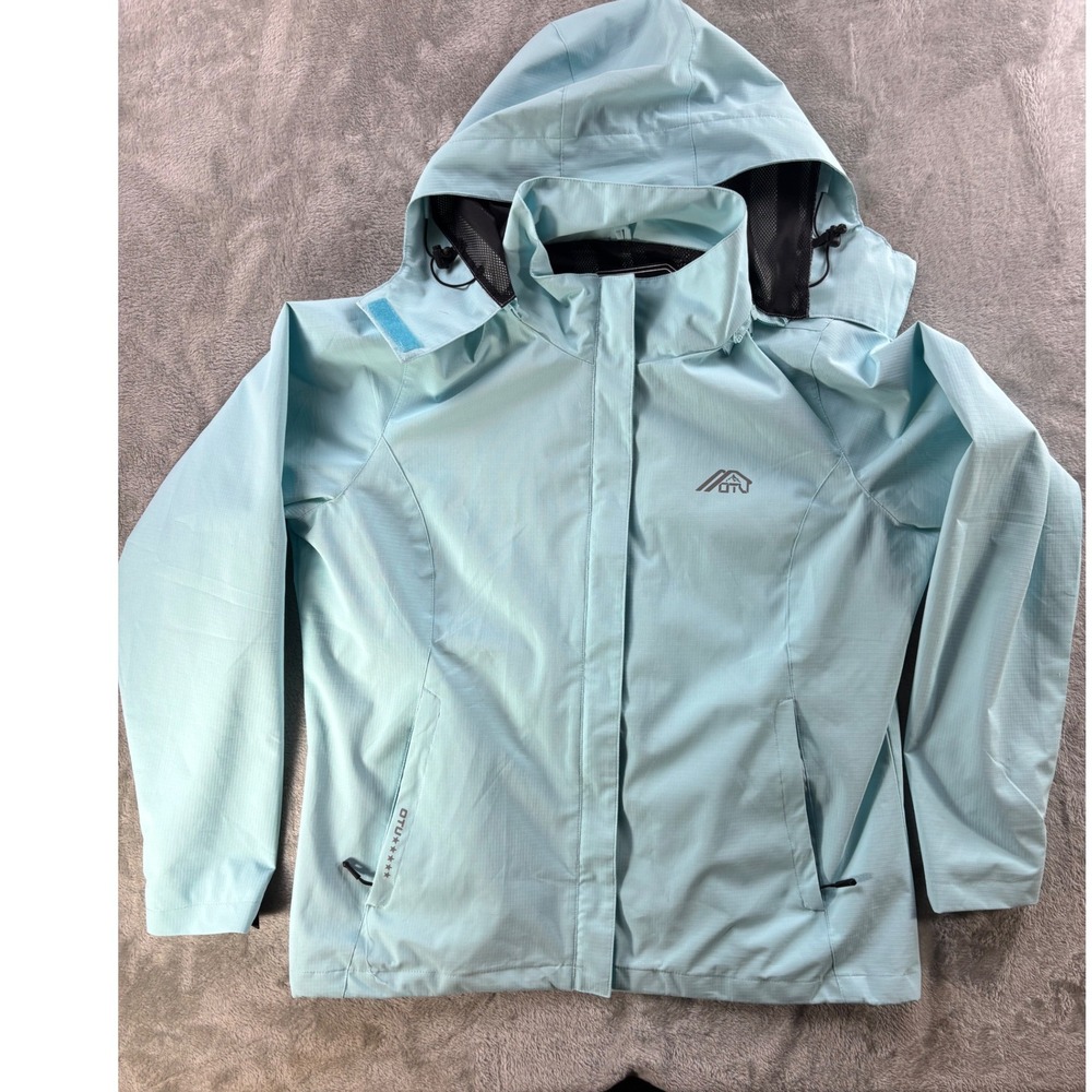 Womens Light Blue Waterproof Hooded Shell Jacket Outdoor Tech Gorpcore Large‎